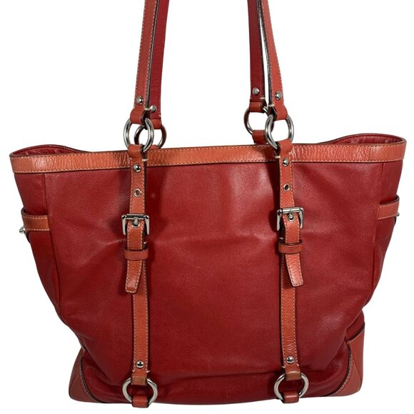COACH Classic RED Leather Gallery East West Tote F12525 Satchel w/ Hang Tag Fob - Picture 3 of 16